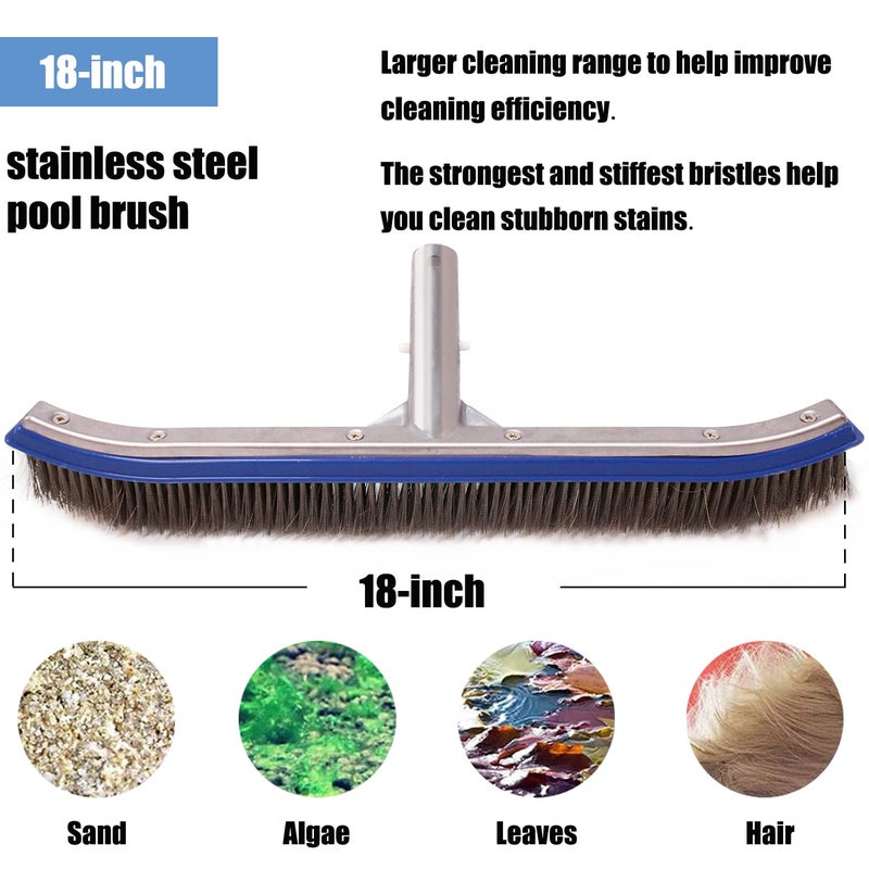 Katikies Pool Brush,Stainless Steel Brush Head,Wire Bristles,for Cleaning and Scrubbing Surfaces Debris Off of All The Areas Within a Pool - Walls, Tiles, Floors, Steps and Corners. (18-inch) - Image 3